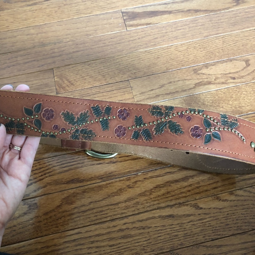 Express Tooled Leather Belt with Studs & Cutouts